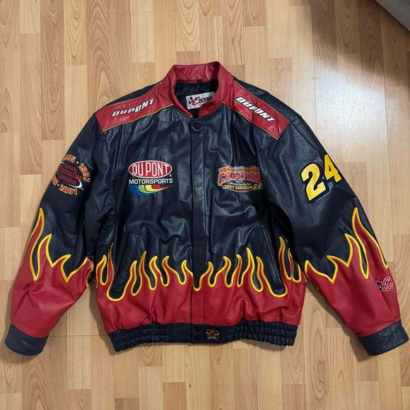 RARE Vintage 90s NASCAR Jeff Gordon leather bomber jacket #NASCAR - Picture 3 of 10